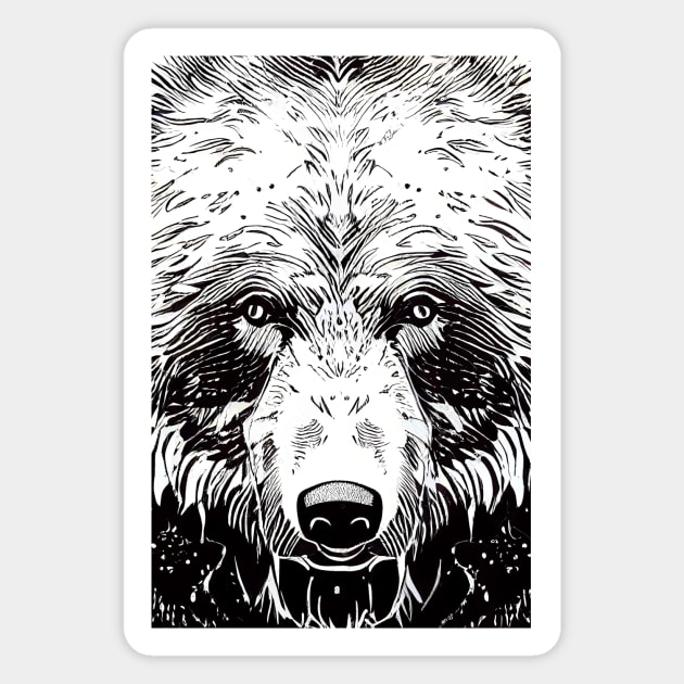 Bear Grizzly Wild Nature Illustration Line Epic Illustration Line Art Magnet by Cubebox